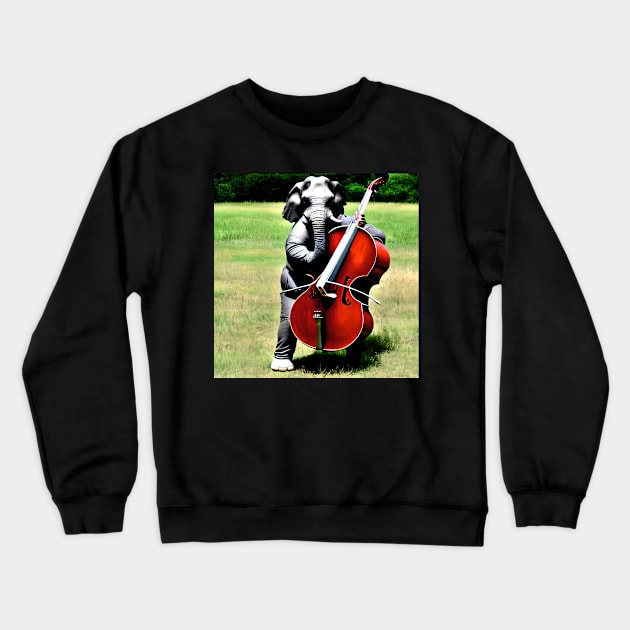 An Elephant Playing Upright Bass In A Park Crewneck Sweatshirt by Musical Art By Andrew
